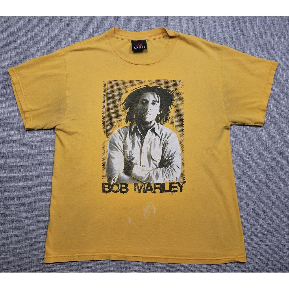 VTG Bob Marley Shirt Mens Medium Yellow Zion Rootswear Reggae Graphic Tee Music